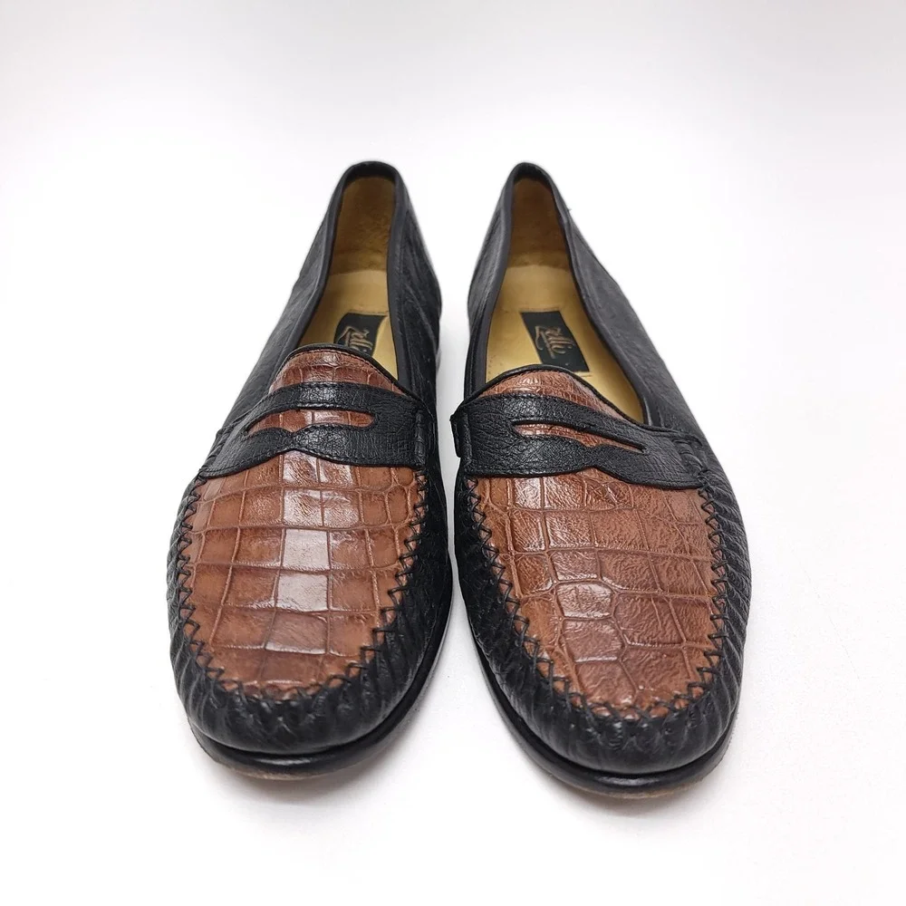 Zelli‎ Mens Crocodile Ostrich Penny Loafer Slip on Shoes Size 9